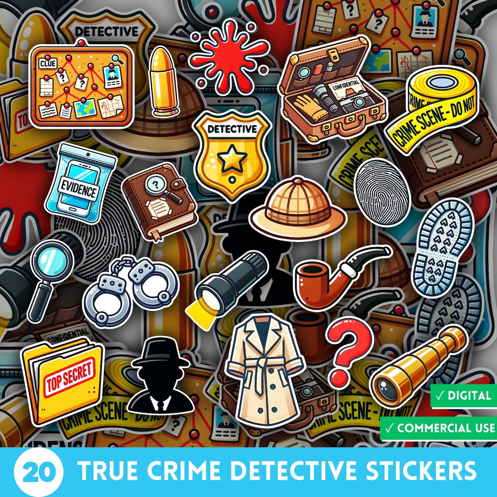 True Crime Detective Stickers - Pack of 50