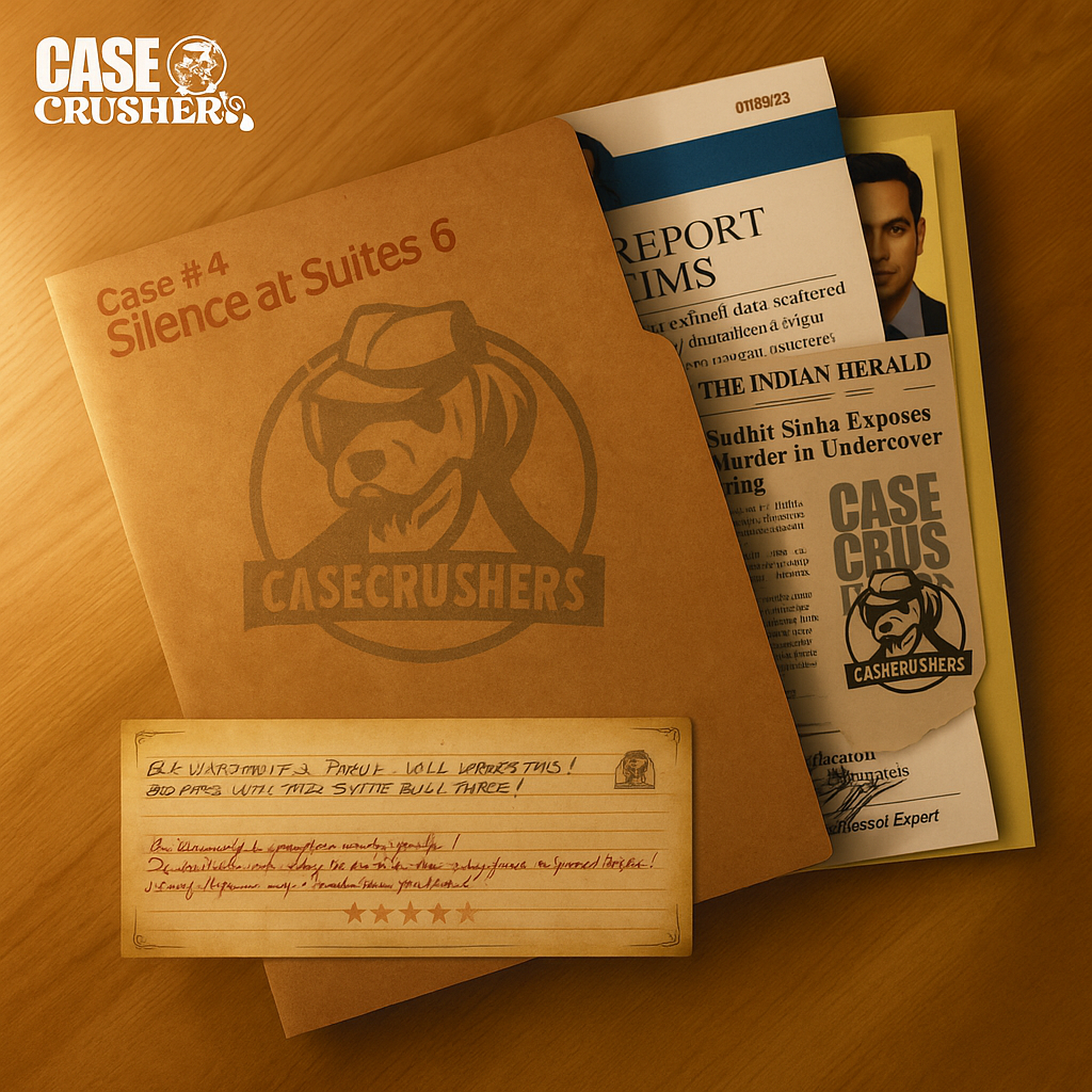 CASE #4 Silence at Suite 6 Murder Mystery Game Box