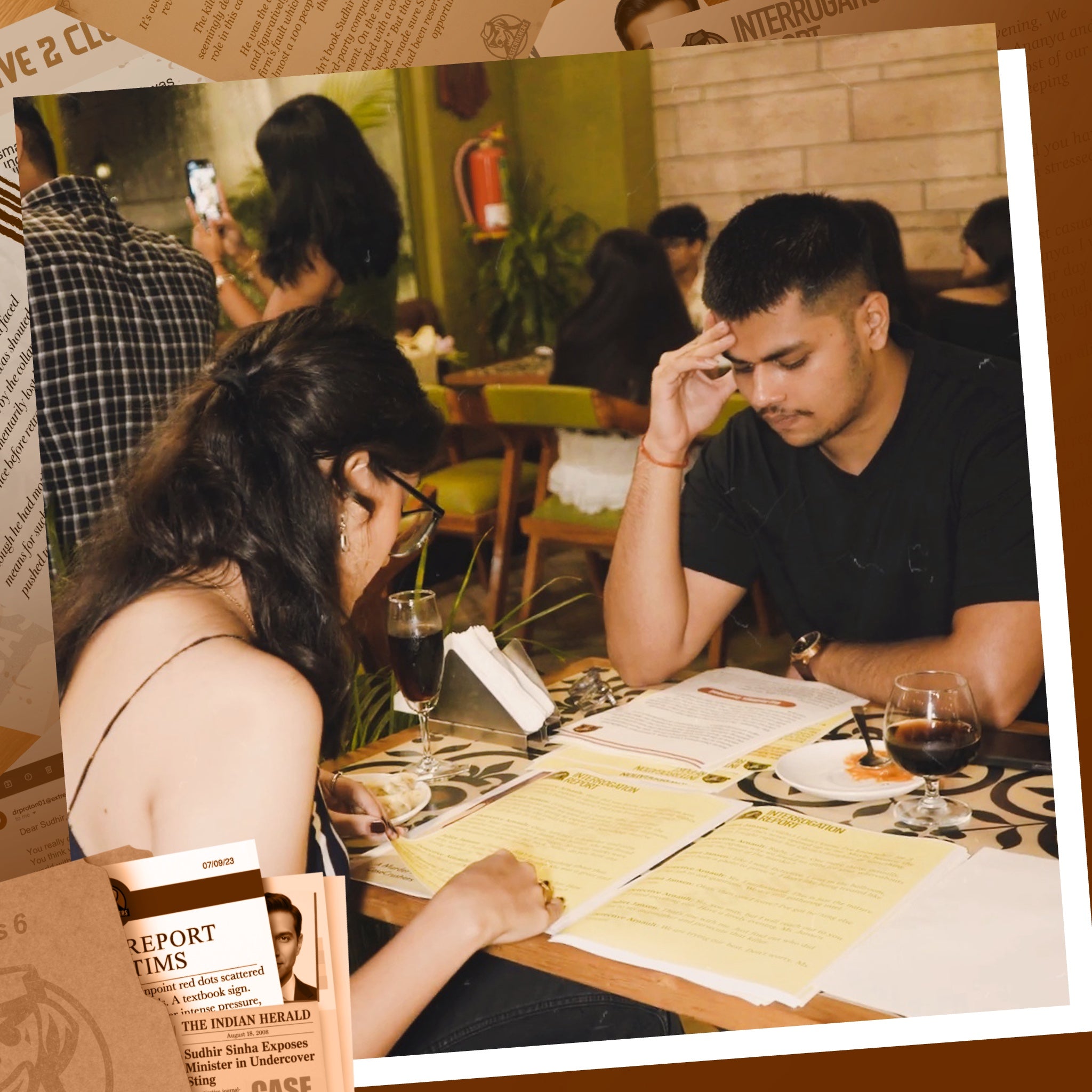 Players solving CASE #4 Silence at Suite 6 Murder Mystery Game"