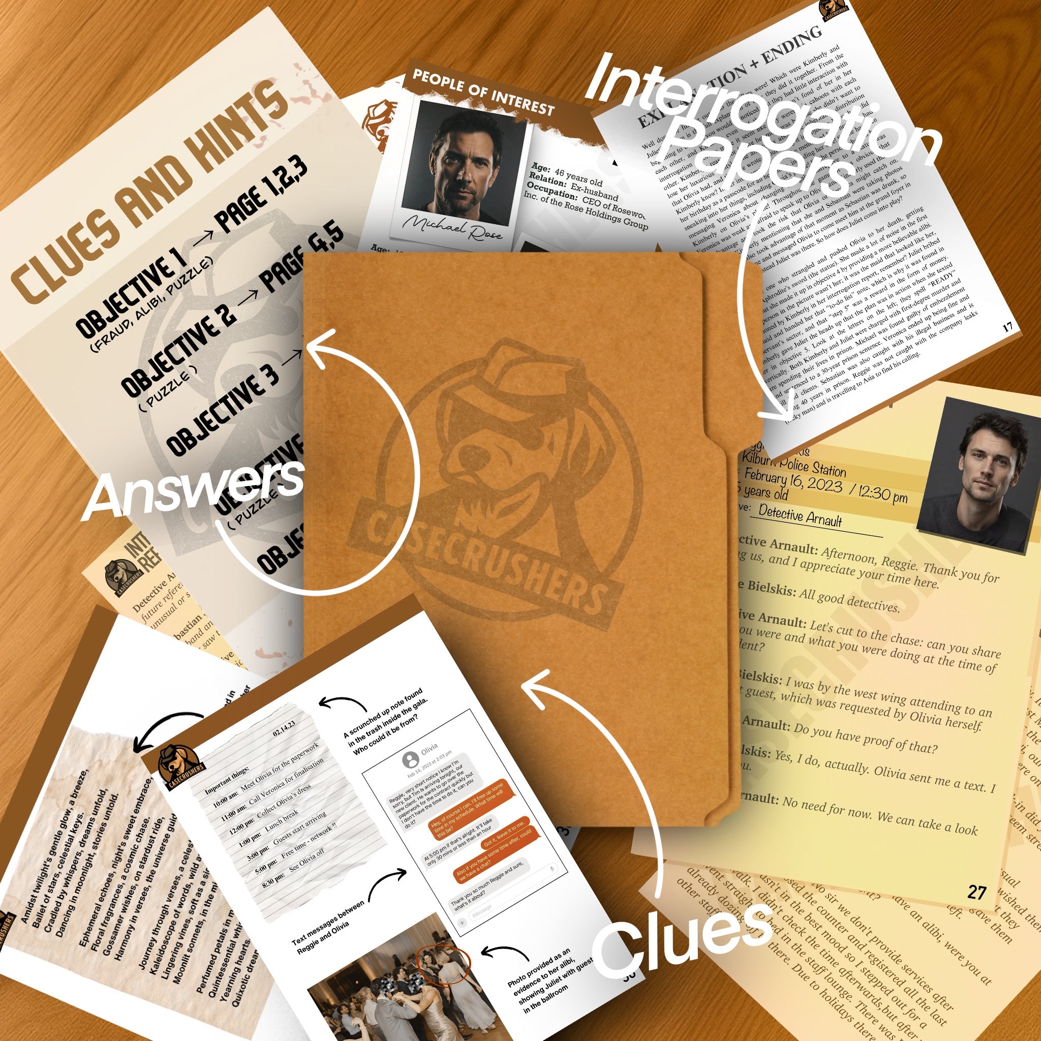 Detective Mystery Game Clues and Evidence Cards